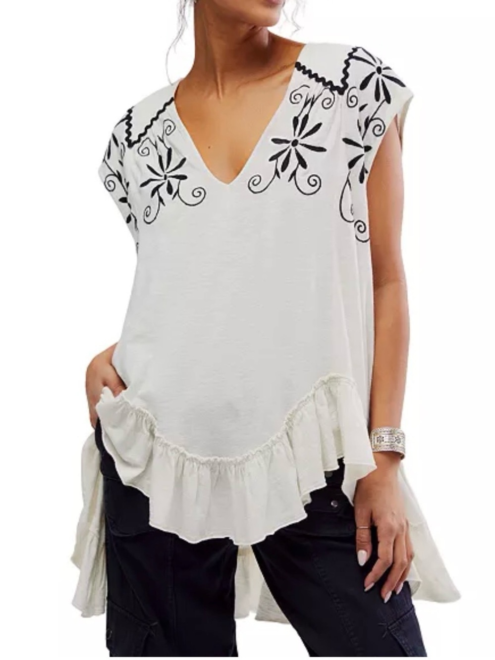 NWOT Free People Oaxaca Tee Tunic Top in Ivory Size Small